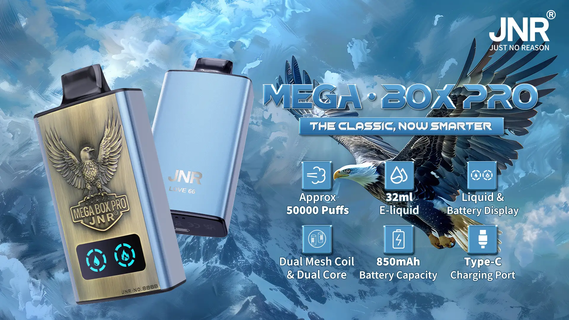 JNR Mega Box Pro 50000 Züge Einweg E-Zigarette Metal-Design